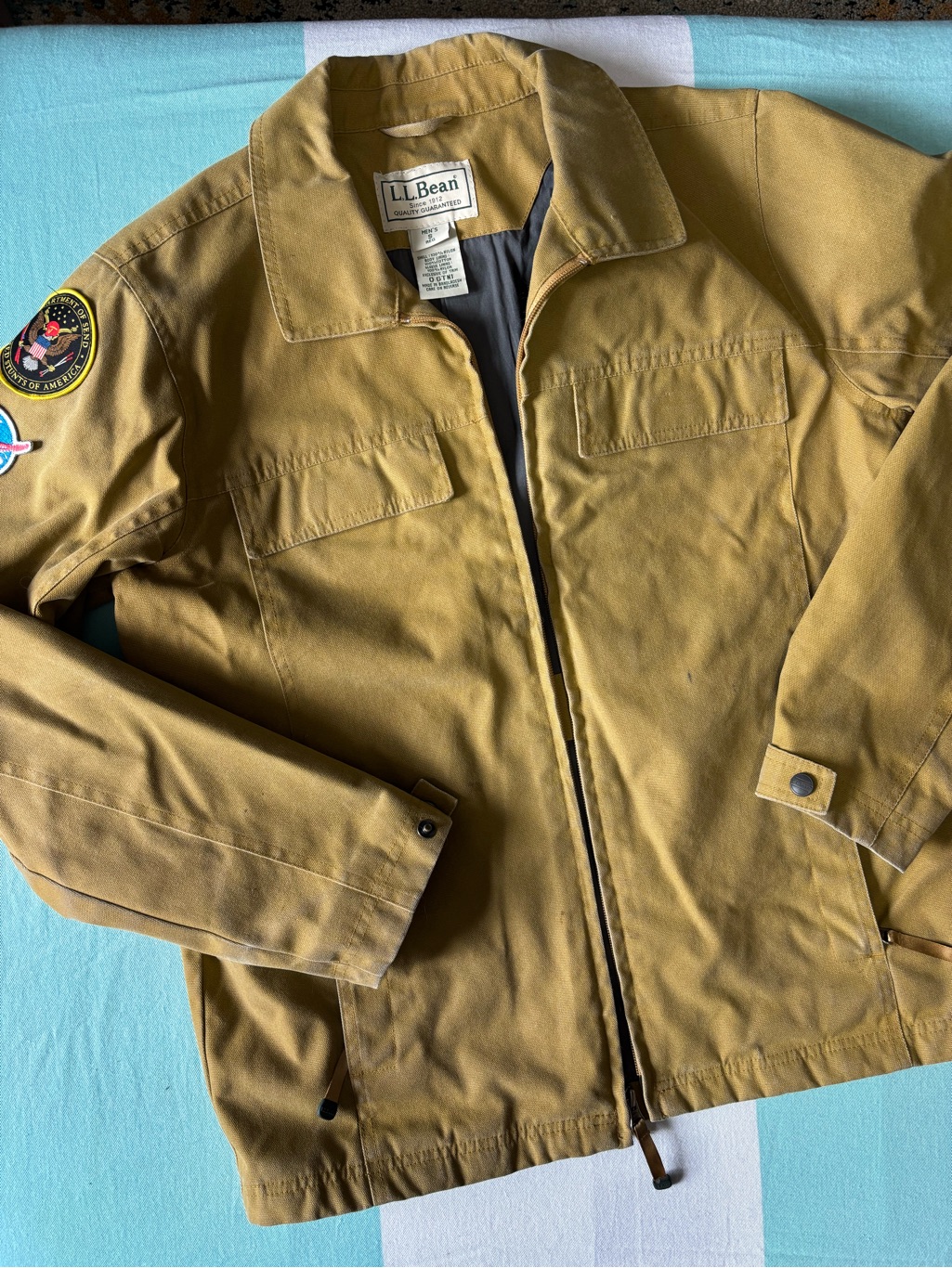 L.L. Bean Men's Mustard/Tan Canvas Jacket With Patches